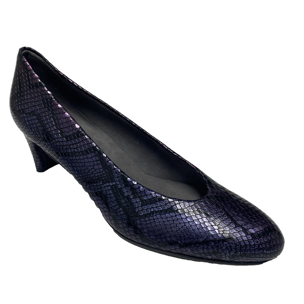 Stuart Weitzman Iridescent Snakeskin Print Leather Heel Purple Pump Round 9.5 W